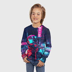 Лонгслив детский Девушка в неоном свете, цвет: 3D-принт — фото 2