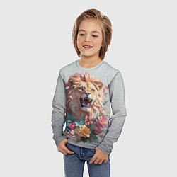 Лонгслив детский Голова льва в цветах на холсте, цвет: 3D-принт — фото 2