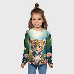 Лонгслив детский Портрет леопарда с розами, цвет: 3D-принт — фото 2