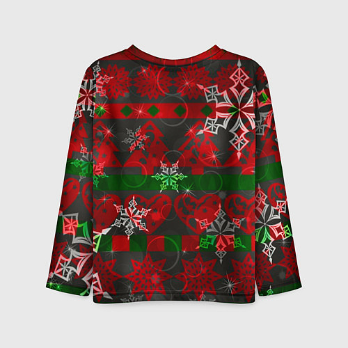 Детский лонгслив Рождественские узоры ёлки и снежинки / 3D-принт – фото 2