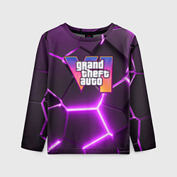 Лонгслив детский GTA 6 лого на фоне разлома фиолетовых плит, цвет: 3D-принт