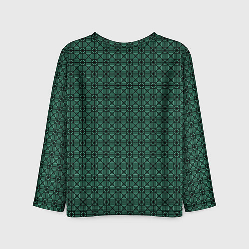 Детский лонгслив Тёмно-зелёный паттерн квадраты / 3D-принт – фото 2