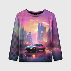 Детский лонгслив Спорткар на закате