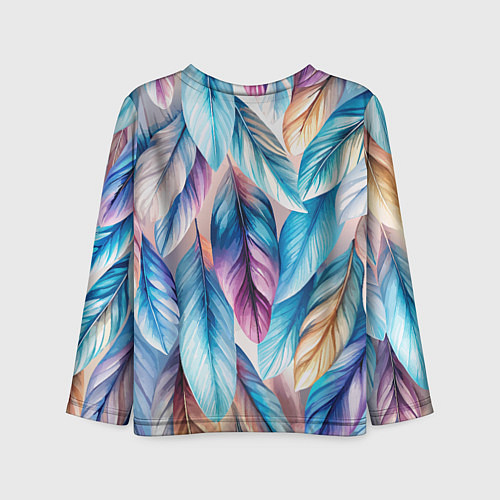 Детский лонгслив Акварельные перья птиц / 3D-принт – фото 2