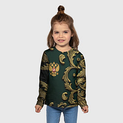 Лонгслив детский Золотой герб России на темном зеленом фоне лепнина, цвет: 3D-принт — фото 2