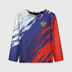 Лонгслив детский Россия Sport брызги красок триколор, цвет: 3D-принт