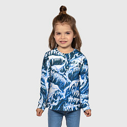 Лонгслив детский Белые клыки на синем фоне, цвет: 3D-принт — фото 2