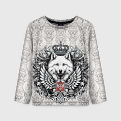 Лонгслив детский Волк белый герб России, цвет: 3D-принт