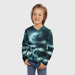 Лонгслив детский Луна и туман в лесу, цвет: 3D-принт — фото 2