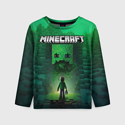 Лонгслив детский Minecraft зеленый персонаж и зеленые горы, цвет: 3D-принт
