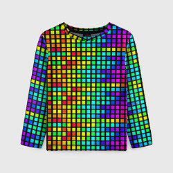 Лонгслив детский Разноцветные квадраты на чёрном фоне, цвет: 3D-принт