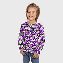 Лонгслив детский Фиолетово-белый узор на чёрном фоне, цвет: 3D-принт — фото 2