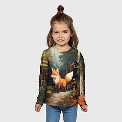 Лонгслив детский Лисёнок на лесной прогулке, цвет: 3D-принт — фото 2