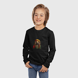 Лонгслив детский Лев хиппи с дредами на черном фоне, цвет: 3D-принт — фото 2