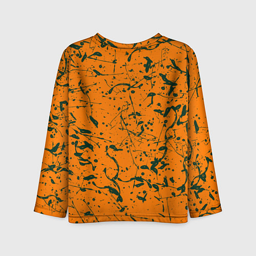 Детский лонгслив Оранжевый с брызгами зеленой краски / 3D-принт – фото 2