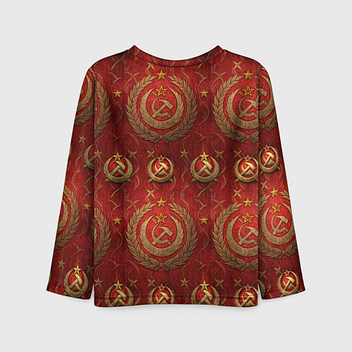 Детский лонгслив День Победы золотой текст на красном фоне СССР / 3D-принт – фото 2