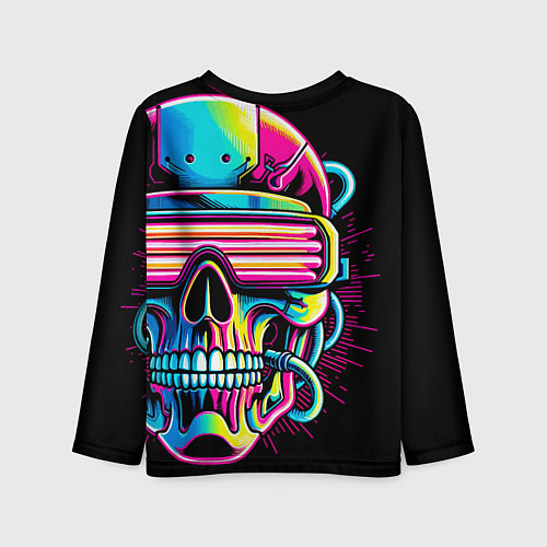 Детский лонгслив Cyber skull - ai art neon / 3D-принт – фото 2