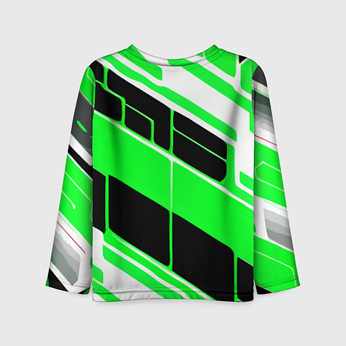 Детский лонгслив Зелёно-белые полосы и чёрный фон / 3D-принт – фото 2