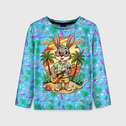 Лонгслив детский Заяц играет на гитаре жарким летом, цвет: 3D-принт