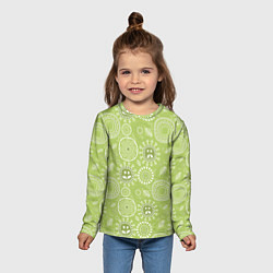 Лонгслив детский Зеленый цветочный - паттерн смайлики, цвет: 3D-принт — фото 2