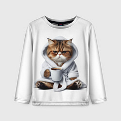 Детский лонгслив Котик в халате и кофе