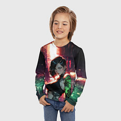 Лонгслив детский Девушка с неоновой татуировкой, цвет: 3D-принт — фото 2