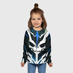 Лонгслив детский Абстрактный белый череп и синие полосы, цвет: 3D-принт — фото 2