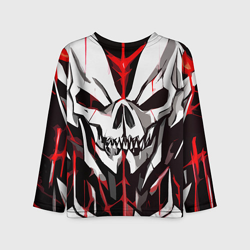 Детский лонгслив Белый череп и красные полосы на чёрном фоне / 3D-принт – фото 2
