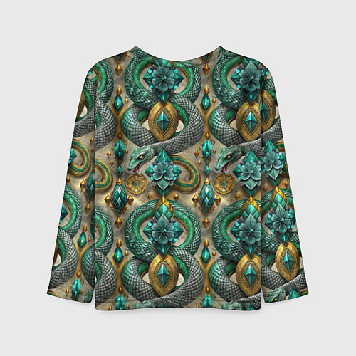 Детский лонгслив Паттерн зеленые темные змеи / 3D-принт – фото 2
