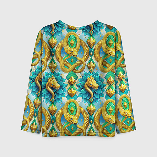 Детский лонгслив Золотистые змеи и цветы / 3D-принт – фото 2