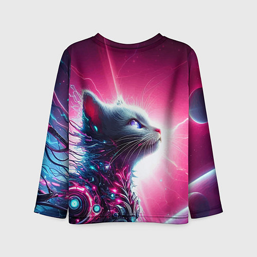 Детский лонгслив Космический кибер котёнок - неоновое свечение / 3D-принт – фото 2