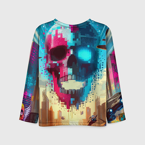 Детский лонгслив Cool vanguard neon cyber skull - ai art / 3D-принт – фото 2