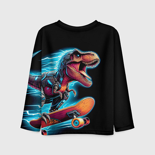 Детский лонгслив Cool Dino on a skateboard - neon glow fantasy / 3D-принт – фото 2