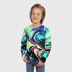 Лонгслив детский Абстракция смесь красок сине-зелёный, цвет: 3D-принт — фото 2