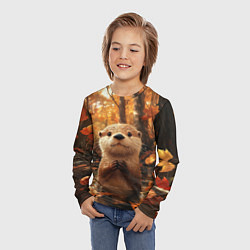 Лонгслив детский Выдра в осеннем пруду, цвет: 3D-принт — фото 2