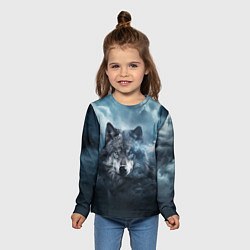 Лонгслив детский Волк ночью под луной, цвет: 3D-принт — фото 2
