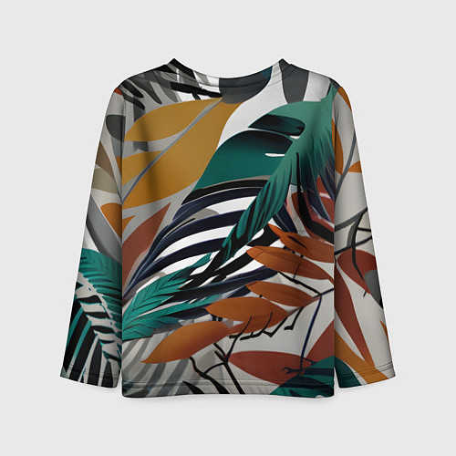 Детский лонгслив Полоски листья / 3D-принт – фото 2