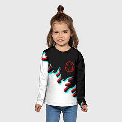 Лонгслив детский Нирвана глитч огонь, цвет: 3D-принт — фото 2