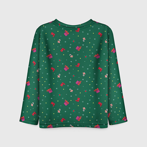Детский лонгслив Новогодний паттерн с милыми вещами на зеленом фоне / 3D-принт – фото 2