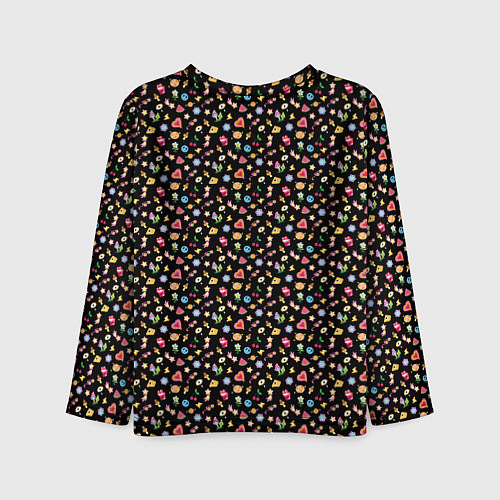 Детский лонгслив Паттерн хиппи значки на черном фоне / 3D-принт – фото 2