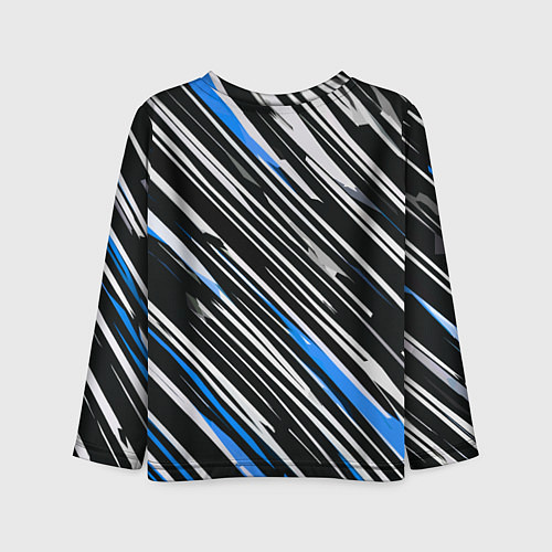 Детский лонгслив Диагональные сине-белые полосы на чёрном фоне / 3D-принт – фото 2