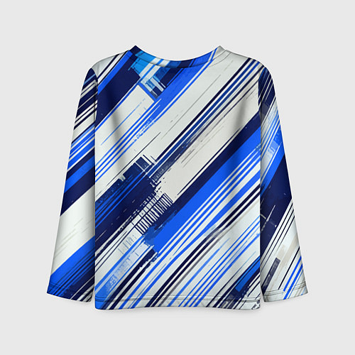Детский лонгслив Синие диагональные полосы на белом фоне / 3D-принт – фото 2
