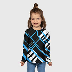 Лонгслив детский Сине-белые линии на чёрном фоне, цвет: 3D-принт — фото 2