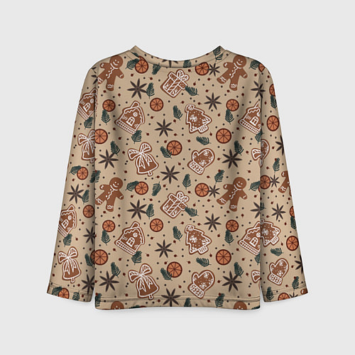 Детский лонгслив Узор с пряниками и специями для глинтвейна / 3D-принт – фото 2