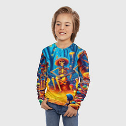 Лонгслив детский Музыкальная группа скелетов на лесной поляне, цвет: 3D-принт — фото 2