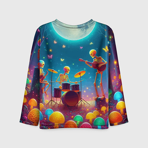 Детский лонгслив Квинтет скелетов музицирует на грибной поляне / 3D-принт – фото 2