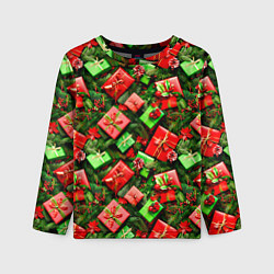 Лонгслив детский Новогодние подарки в коробках, цвет: 3D-принт