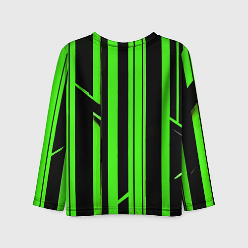 Детский лонгслив Толстые зелёные полосы на чёрном фоне / 3D-принт – фото 2