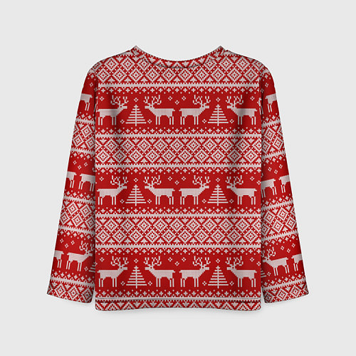 Детский лонгслив Вязаный новогодний орнамент с оленями и ёлками / 3D-принт – фото 2