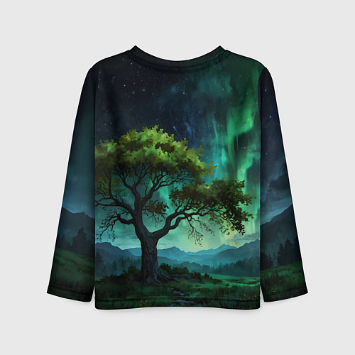Детский лонгслив Северное сияние и дерево / 3D-принт – фото 2